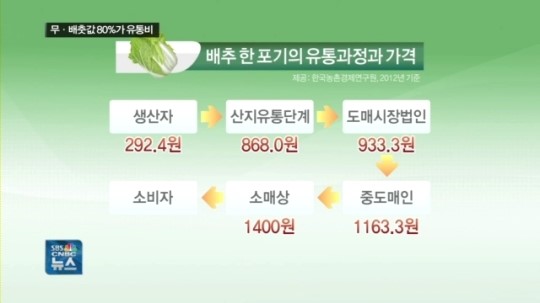 무·배춧값, 80% 달하는 유통비 어찌할꼬