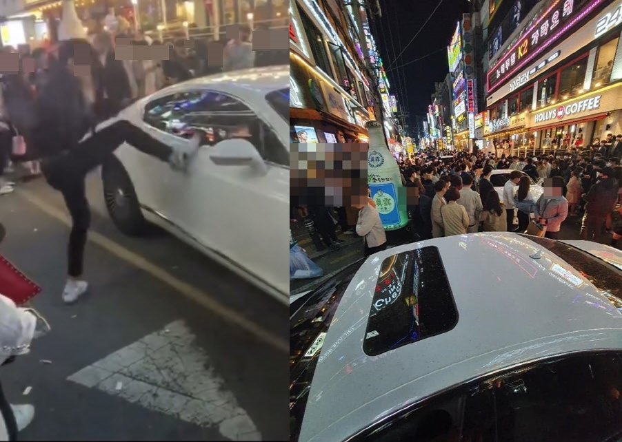 수원 벤틀리 발길질 남성… 시민들은 환호성