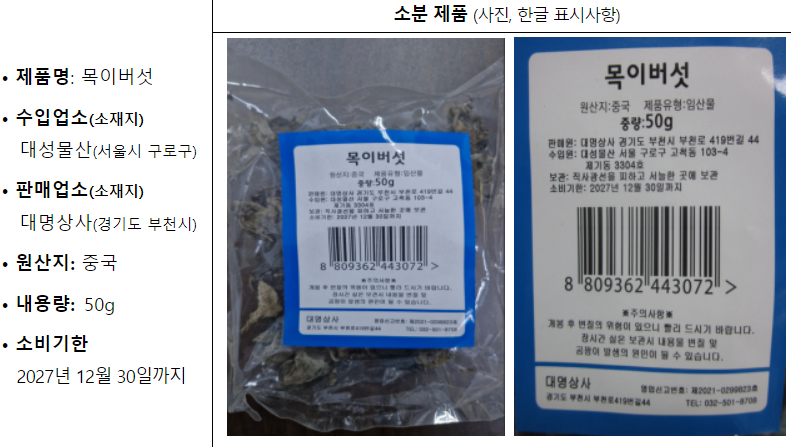 또 중국산이네… 잔류농약 초과 검출 목이버섯, 판매 중단