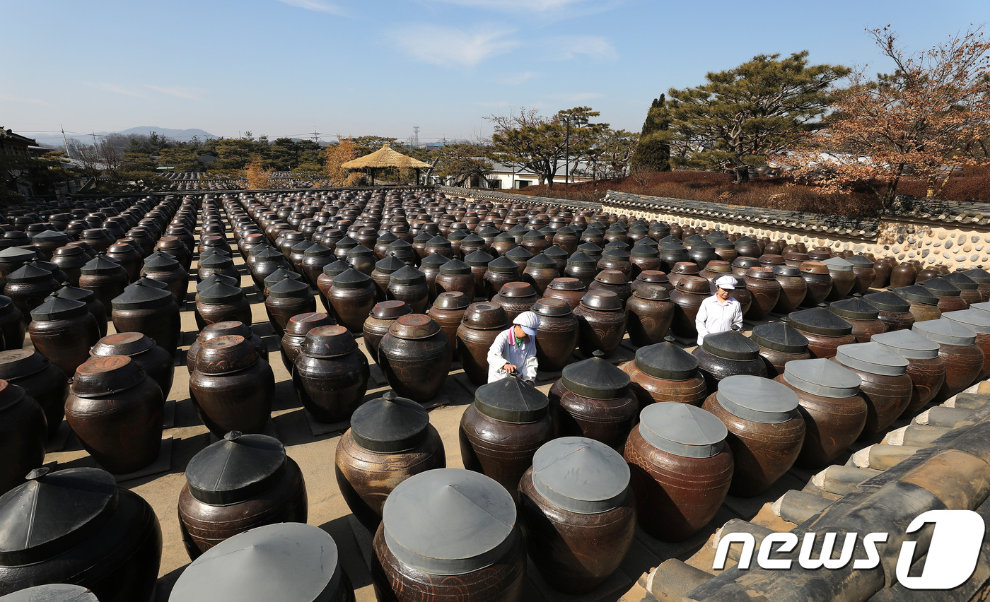 햇살 쬐는 장독대