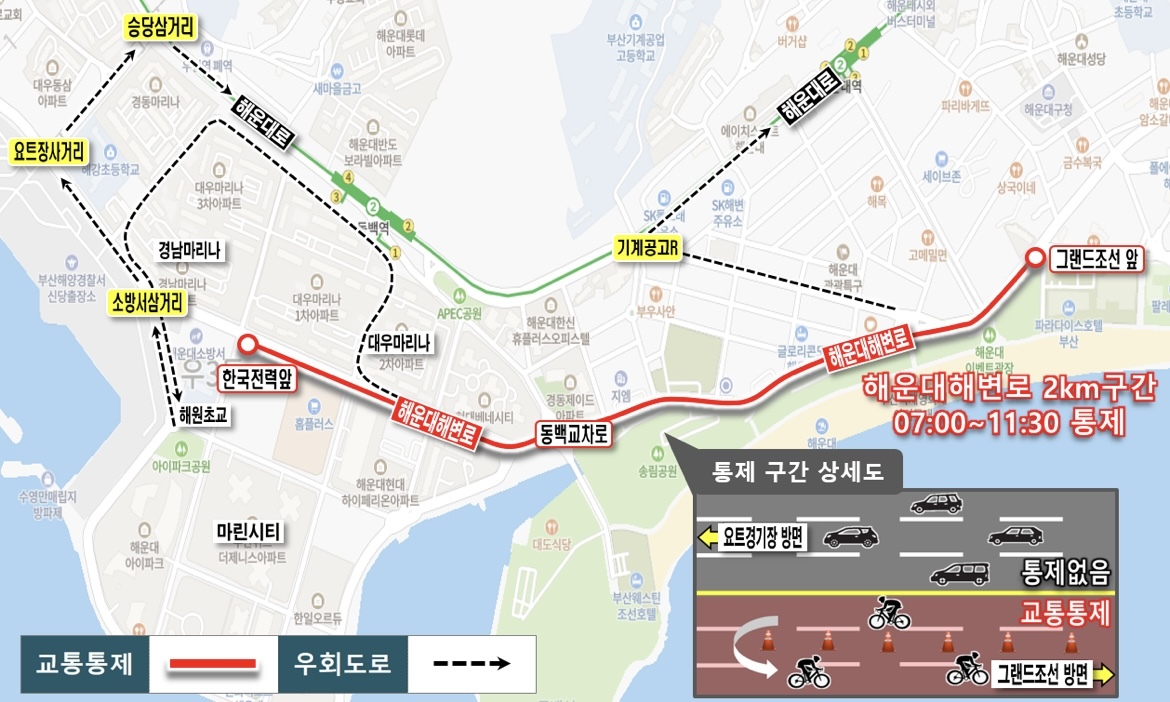 ‘트라이애슬론 월드컵’ 개최로 23일 해운대해변로 교통통제