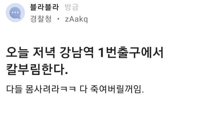 경찰 직원 계정으로 강남역 칼부림 예고글…주말새 32건 추가