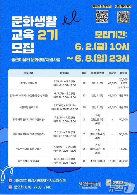 화성시 송림이음터, 문화생활교육 2기 프로그램 수강생 모집