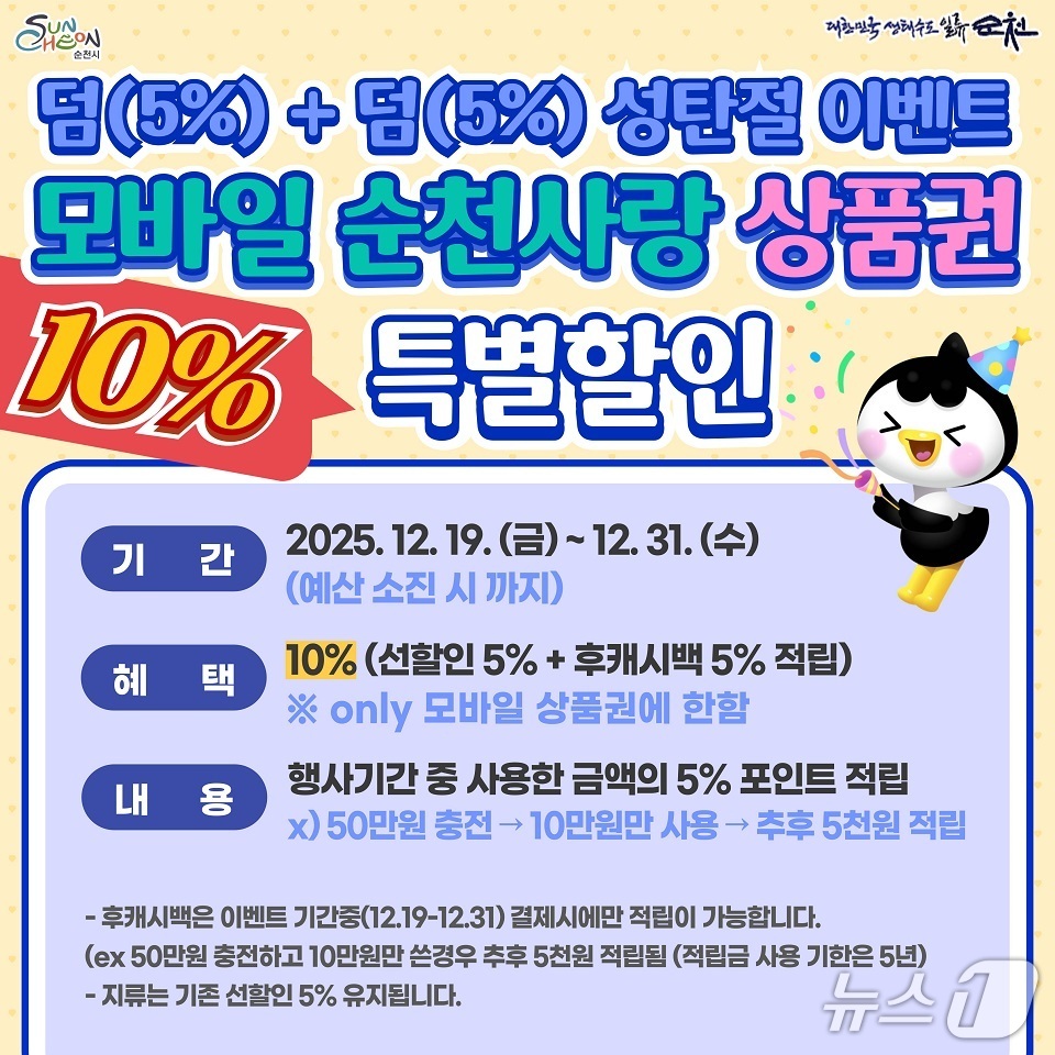 "연말 소비진작" 순천사랑상품권 10% 특별할인
