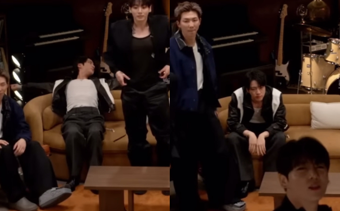 Jin enjoying downtime backstage.