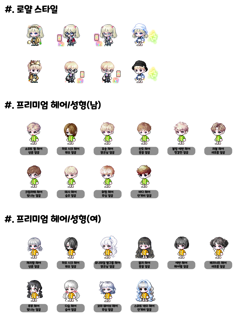 [메이플스토리] 신규 로얄 스타일과 프리미엄 헤어, 성형 모아보기