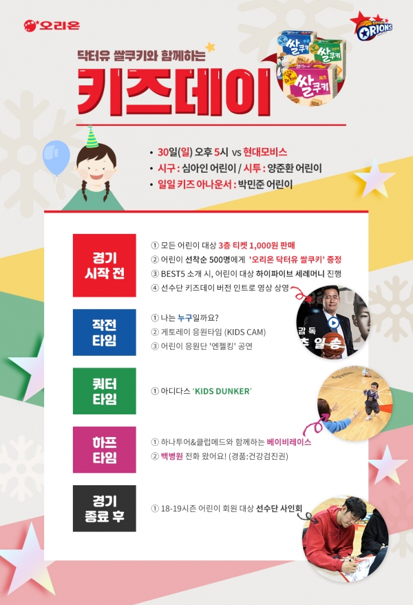 현대모비스전 앞둔 고양 오리온, 30일은 키즈데이