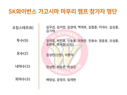 기본기 및 보완점 감화 SK, 28일부터 가고시마 마무리 캠프 실시