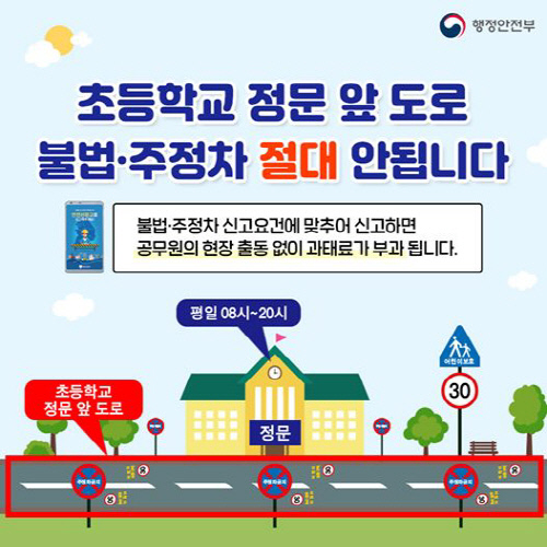 초등학교 정문 앞 도로에 주정차된 승용차 신고하면 과태료 9만원 부과