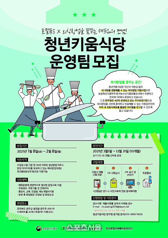 완주군, 청년키움식당 참가팀 내달 8일까지 모집