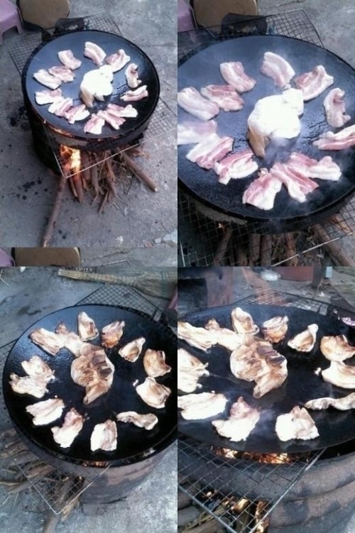 솥뚜껑에 삼겹살 구워먹음…거꾸로 했어야지 네티즌 폭소