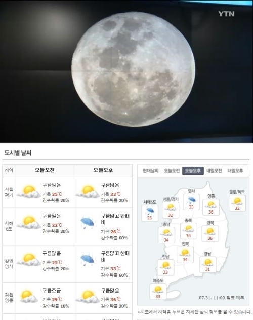 오늘밤 행복을 찾아서...구름 많은 서울 강릉 청주 대전 세종, 블루문 볼수 있을까