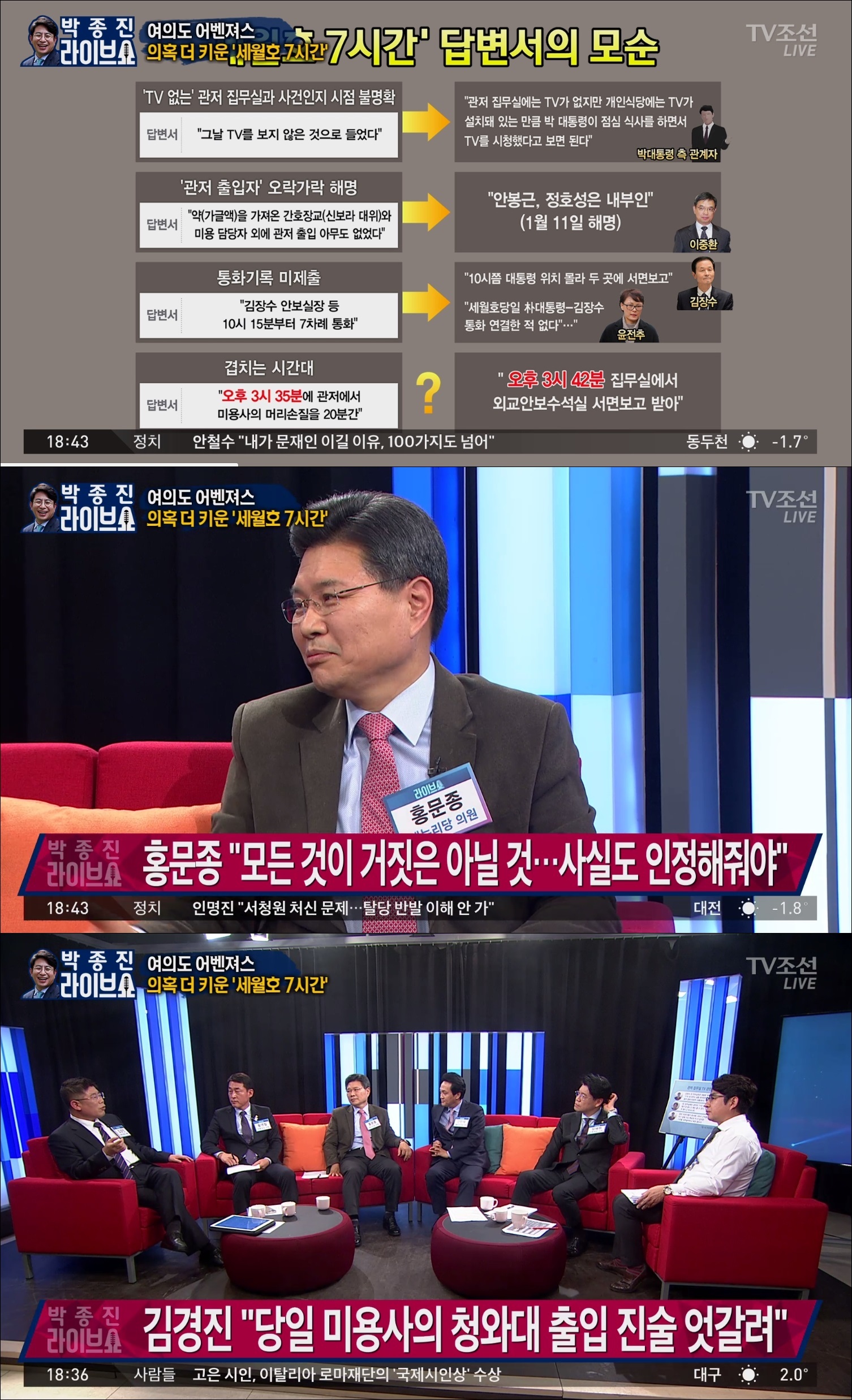 박종진의 라이브쇼 세월호 7시간 의혹, 김경진 대통령 입장 사실이라면 참모들 다 사이코vs홍문종 다른 각도로 봐줘라
