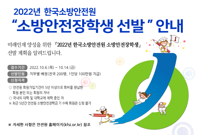 한국소방안전원, 소방안전장학생 200명 선발...총 2억원 지원