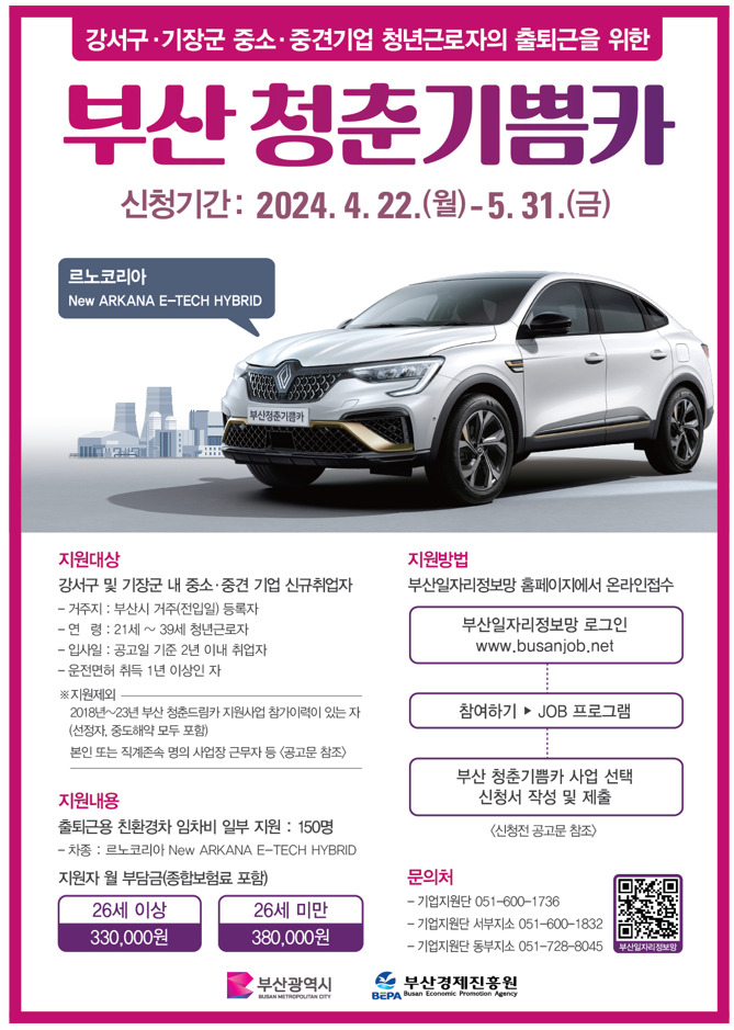 부산시, 부산청춘기쁨카 지원사업 참여자 모집