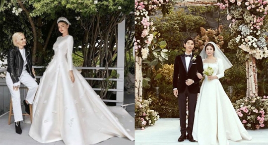 에반 스피겔♥ 미란다 커 vs 송중기♥ 송혜교, 디올 웨딩드레스로 뽐낸 자태…승자는?