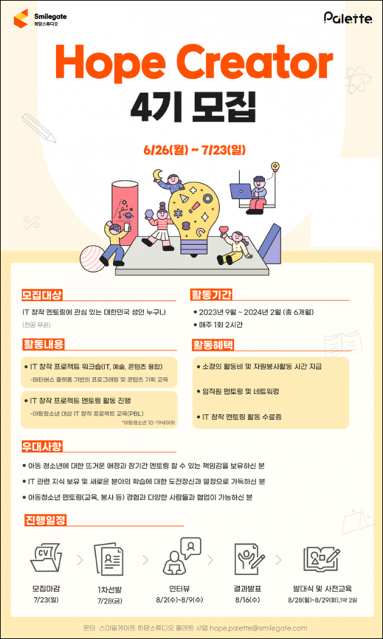 스마일게이트 희망스튜디오, 청년 멘토 호프 크리에이터 4기 모집