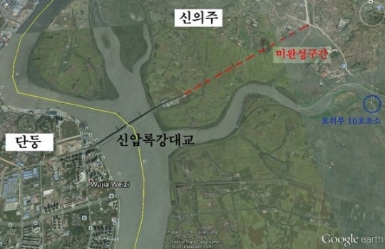 신 압록강대교, 북한 허허벌판서 뚝