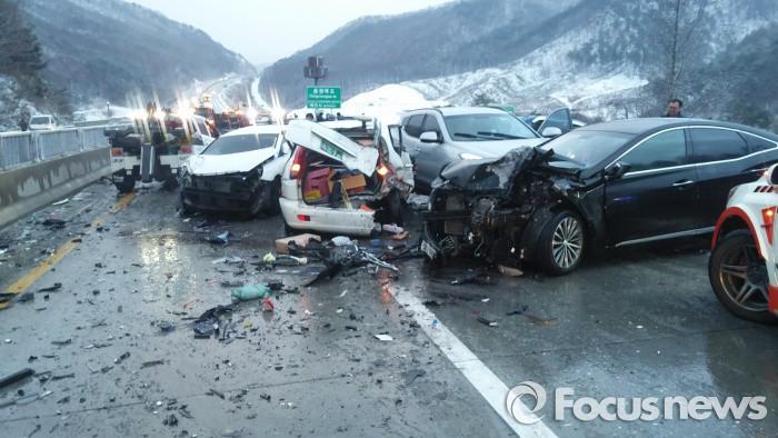 중앙고속도로 원주 신림지점..눈길 35중 추돌사고