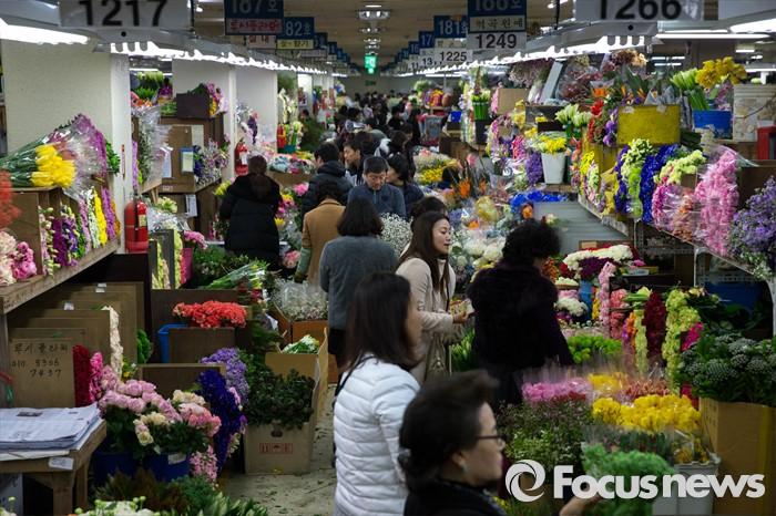 절기상  우수(雨水), 붐비는 화훼 공판장