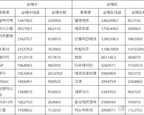 코스닥, 기관  순매수도 상위 10종목(24일)...성일하이텍-선익시스템-상아프론테크