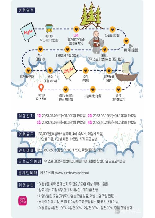 힐링여행 1번지 나주, 1박 2일 관광 기획상품 출시 … 9~10월 4회 운영