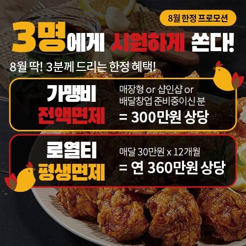장모님치킨, 8월 치킨창업비용 지원 프로모션 진행