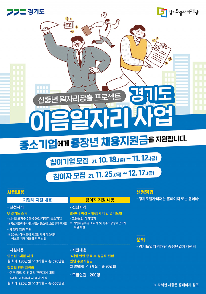 4060세대 정규직 채용 돕는 경기 이음 일자리 사업 참여자 모집