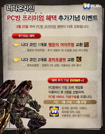 니다온라인, PC방 프리미엄 혜택 업그레이드