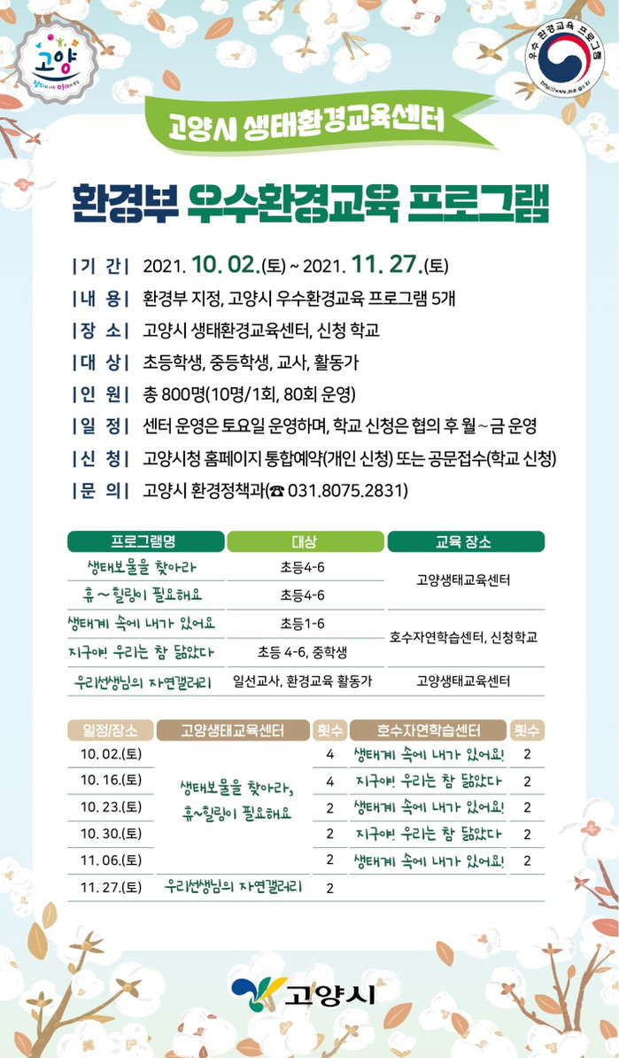 고양시 생태환경교육센터, 환경부 우수 환경교육프로그램 운영