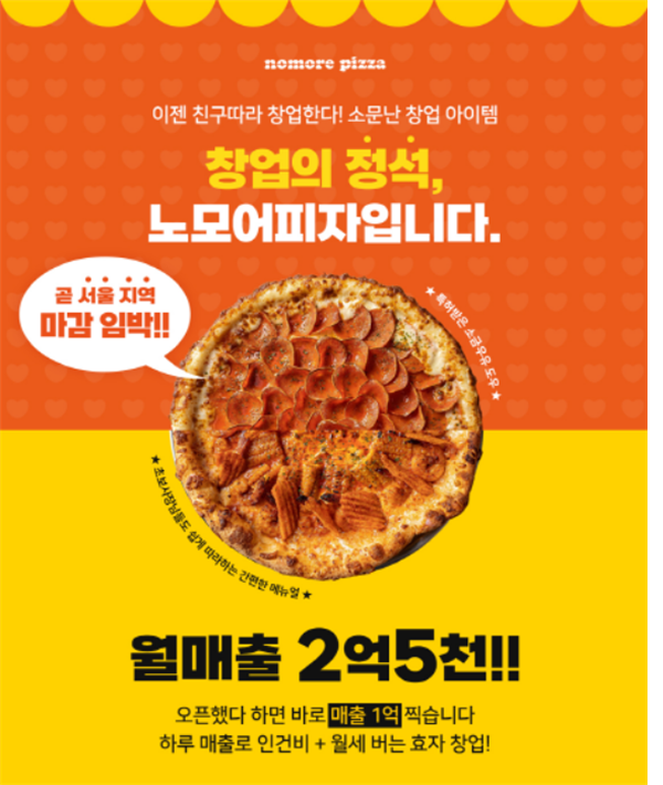 ‘노모어피자’, 창업 가맹점 100호점 돌파 눈앞