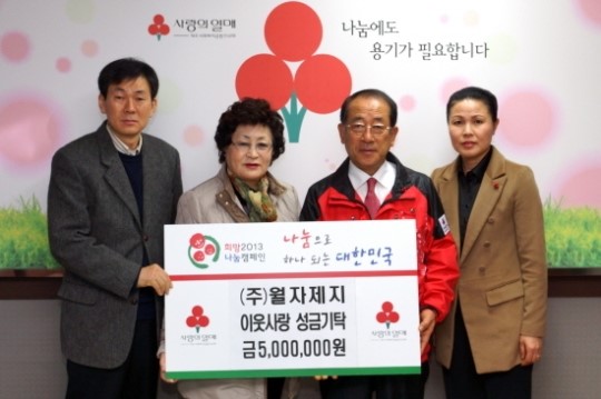 (주)월자제지, 이웃사랑 성금 500만원 기탁