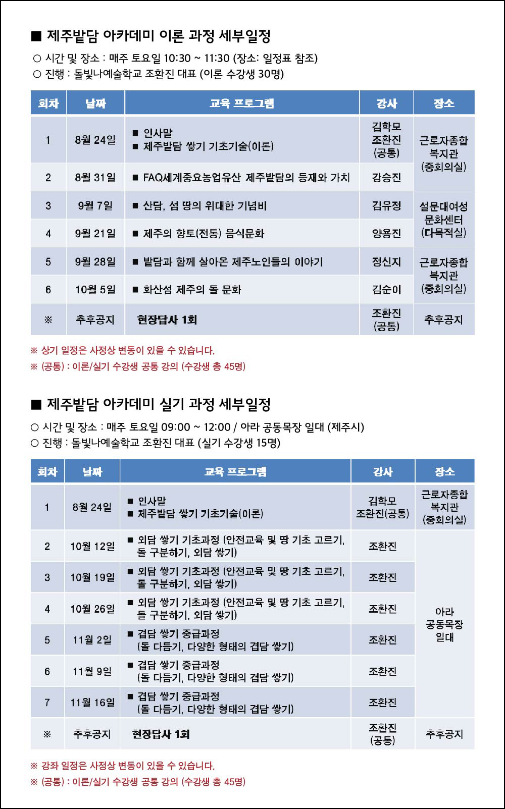 제주밭담 전문인력 양성 아카데미 선착순 모집