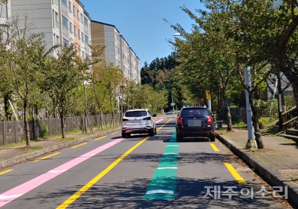 아슬아슬 역주행? 제주 꿈에그린, 불법 주·정차에 골치
