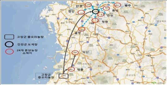 AI 전염가능 오리 병아리 17만 마리 충청도 등 4개도 24곳에 분양
