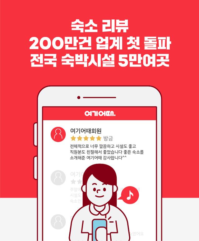 여기어때 숙박시설 5만곳, 리얼리뷰 200만개로 검증