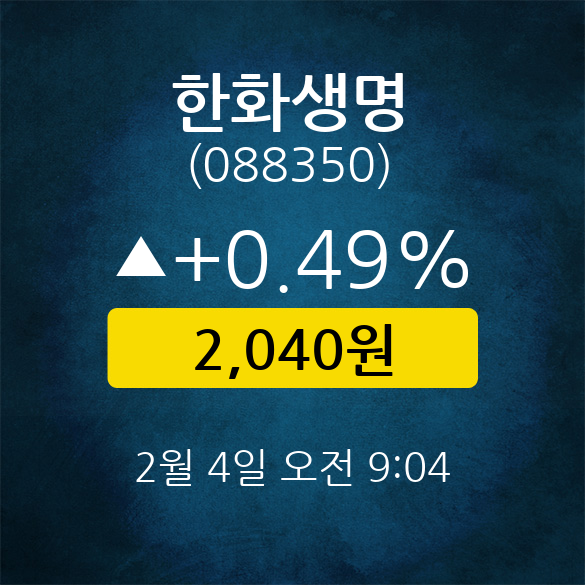 [★주식인사이드] 한화생명, 주가 2,040원(2월 4일 9시 4분 기준)