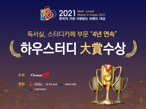 하우스터디 독서실·스터디카페, 4년 연속 한국의 가장 사랑받는 브랜드 대상 수상
