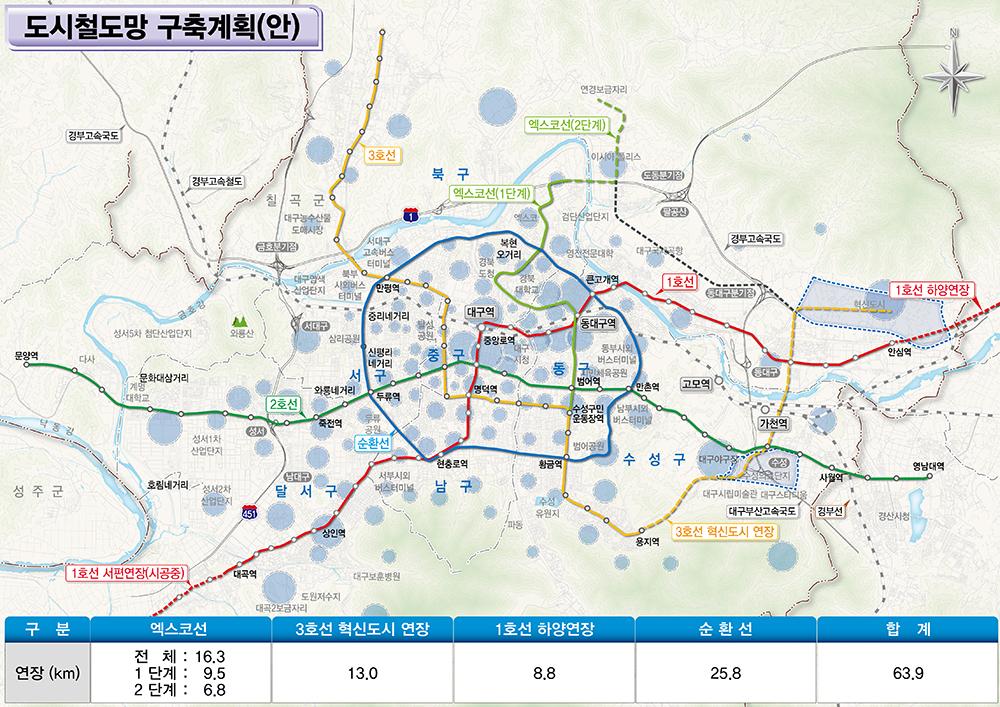 대구시 도시철도 4개 노선 건설 추진