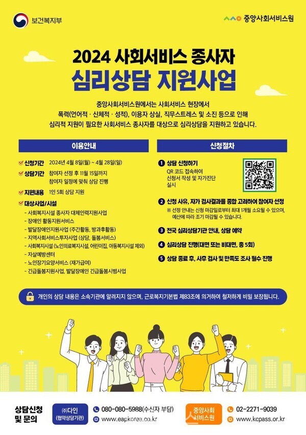 중앙사회서비스원, 사회서비스 종사자 심리상담 지원