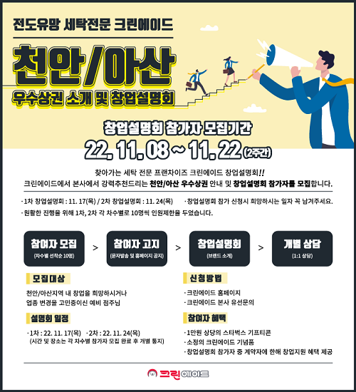 세탁 편의점 프랜차이즈 크린에이드, 천안-아산지역 우수상권 소개 및 창업설명회 실시