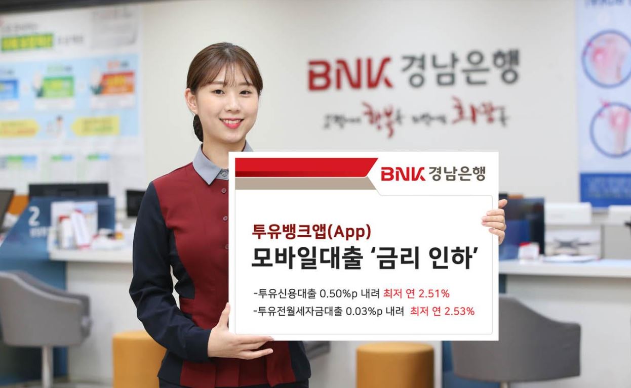 경남은행, 투유뱅크 모바일대출금리 최대 0.5%포인트 인하