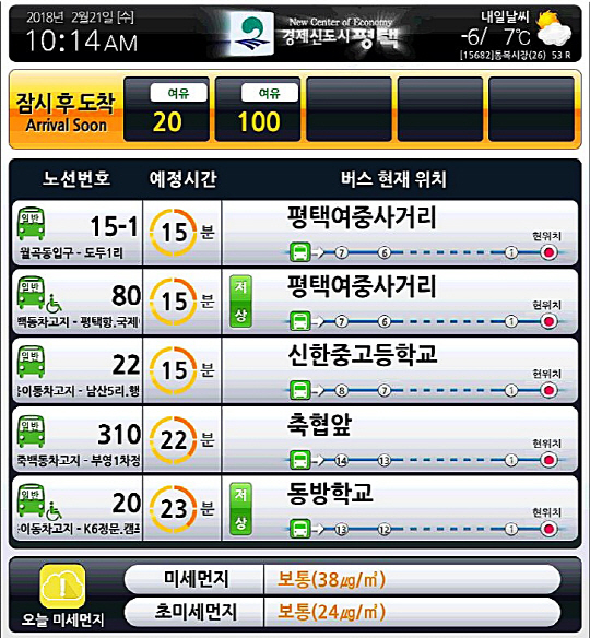 평택시, 시내버스 차내혼잡정보 제공 실시