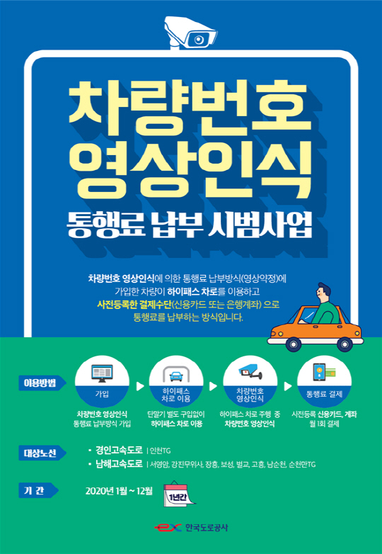 한국도로公, 차량번호 영상인식 통행료 납부 이용자 모집