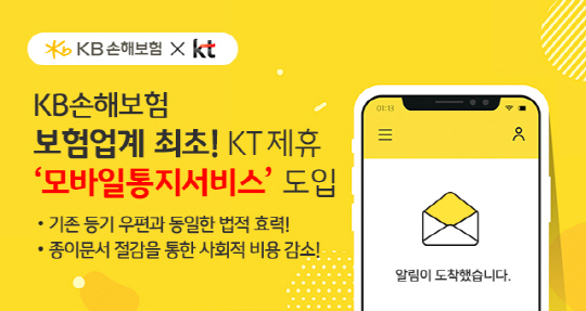 KB손보, KT와 함께한다…모바일통지서비스 제공