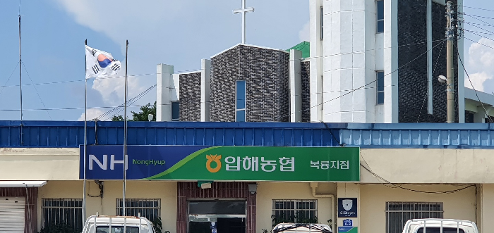 신안군 압해농협 복용지점, 찢어진 태극기 게양해 ‘빈축’