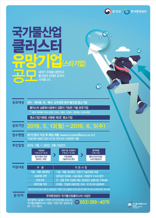 환경공단, 물 산업 클러스터 유망기업 공개모집