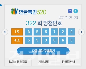 나눔로또, 연금복권 322회차 당첨번호 추첨 발표