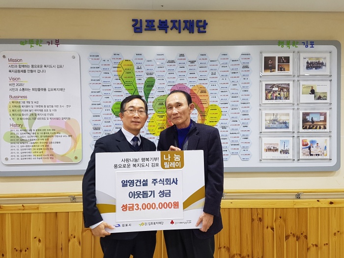 일영건설 이웃돕기 성금 300만원 쾌척