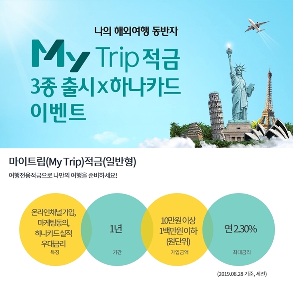 하나은행 마이트립적금 출시 이벤트…항공사 마일리지 적립 여행적금